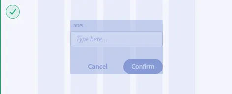 グリッド上にレイアウト領域を配置し、その内側に要素を配置した良い例。12カラムのグリッドがあり、灰色のレイアウト領域が配置されている。領域の内側には、グリッドに沿わずに適切な間隔で配置されたボタンやテキストフィールドなどのUI要素が含まれている